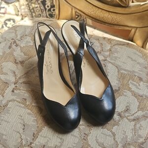 Marchez Vouz Black Leather Slingback Heels